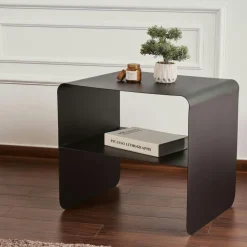 Table d’appoint design métal taupe – 2 plateaux SFAX