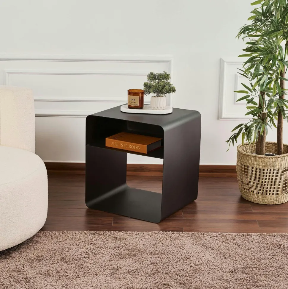 Table d’appoint design métal noir – forme cube SFAX