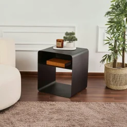 Table d’appoint design métal noir – 2 plateaux SFAX