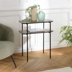 Table d'appoint double plateau effet bois LANDAISE