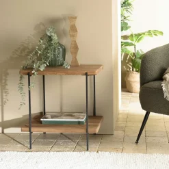 Table d'appoint double plateau pin recyclé CRACOVIE