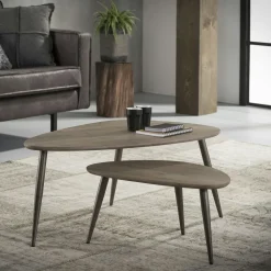 Table d'appoint forme galet effet chêne grisé (2 pièces) HELSINKI