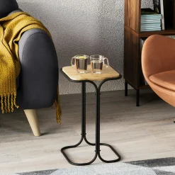 Table d'appoint noire - plateau en bois clair carré JENA
