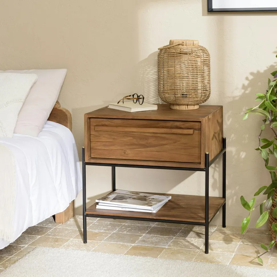 Table d'appoint ronde 38 cm fibre de coco et bois recyclé SWING