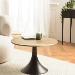 Table d'appoint ronde bois dessiné pied central ZALA