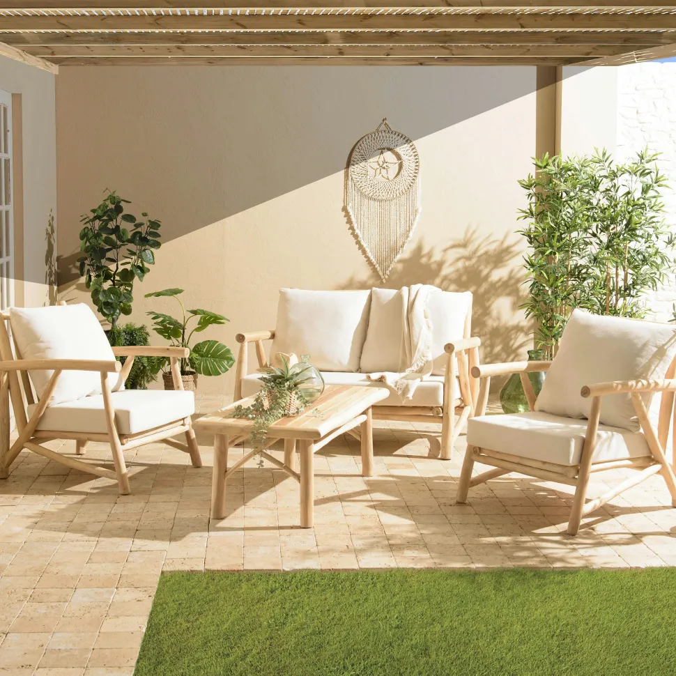 Table d'appoint ronde de jardin plateau béton beige pieds métal HERCULE