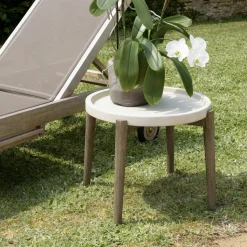 Table d'appoint ronde pour jardin bois et béton beige HERCULE