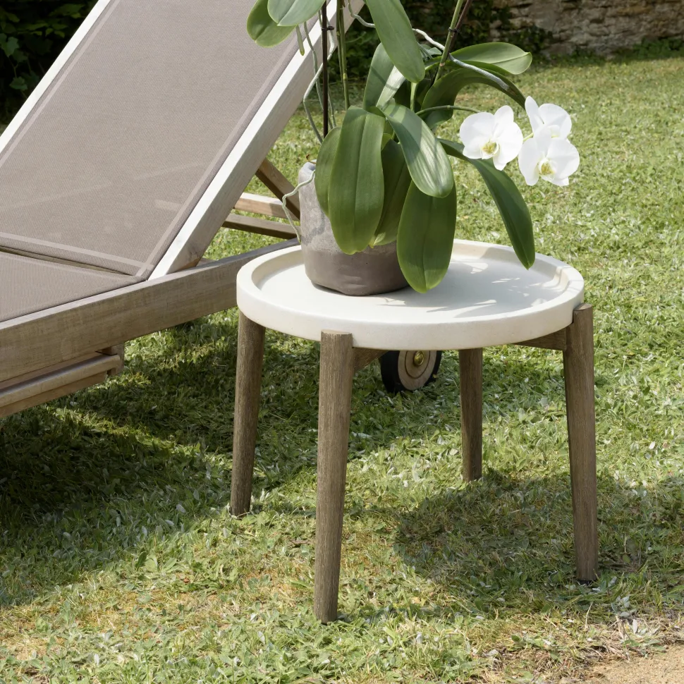Table d'appoint ronde pour jardin bois et béton beige HERCULE