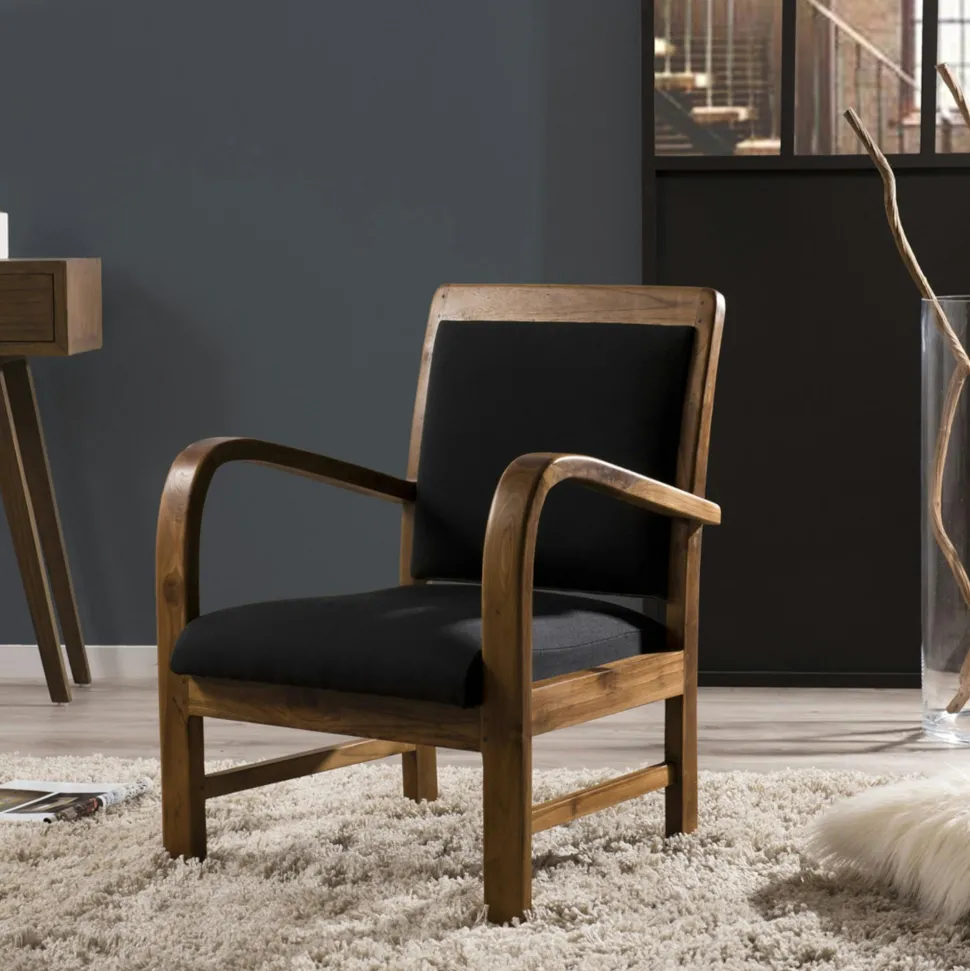 Table d'appoint ronde pour jardin béton noir mat et pieds bois HERCULE