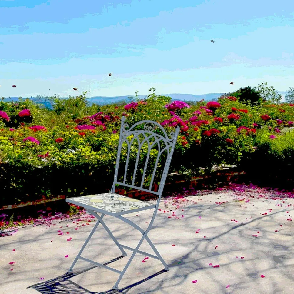 Table de jardin bleue décor mosaïque citrons 118 cm GRENADE