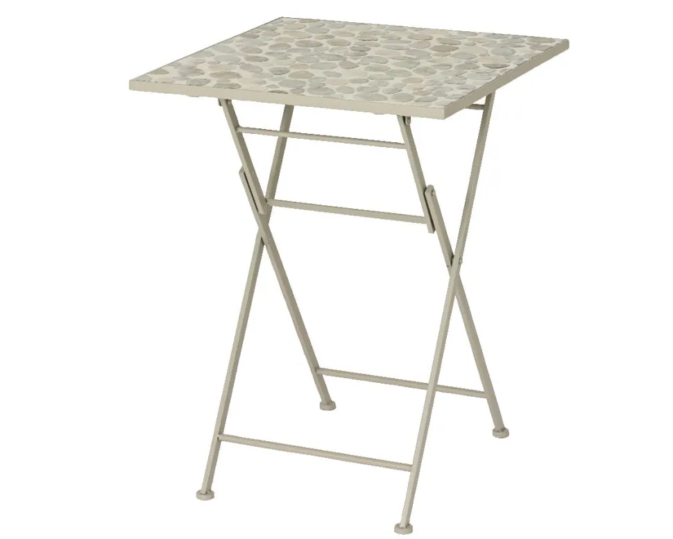 Table de jardin carrée 58 cm gris/beige décor mosaïque galets GRENADE
