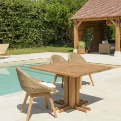 Table de jardin carrée teck recyclé naturel 110x110 MANY