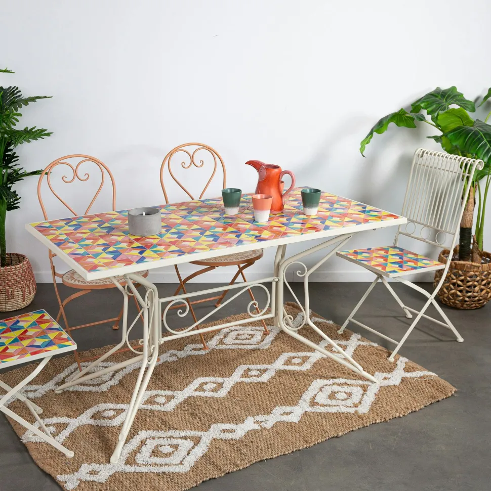 Table de jardin carreaux de ciment multicolores 140 cm GRENADE