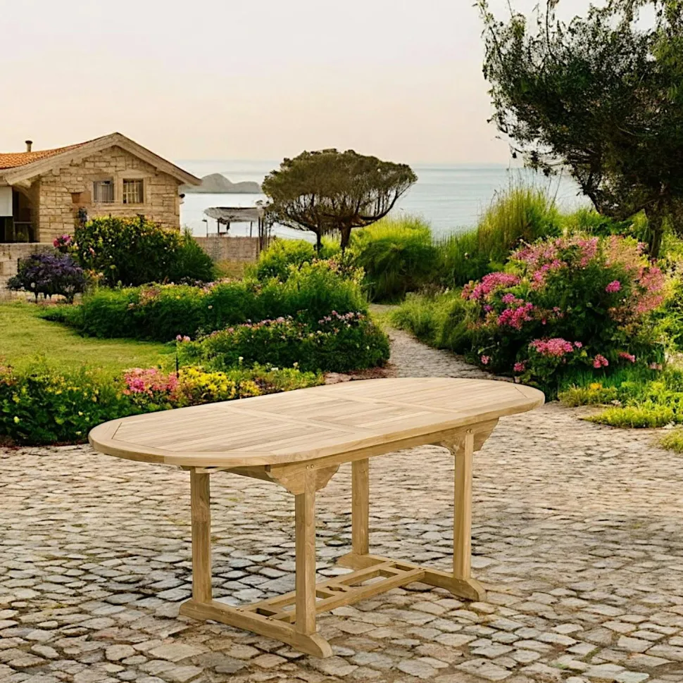 Table de jardin en teck brut ovale extensible 120/180x90x75cm SUMMER