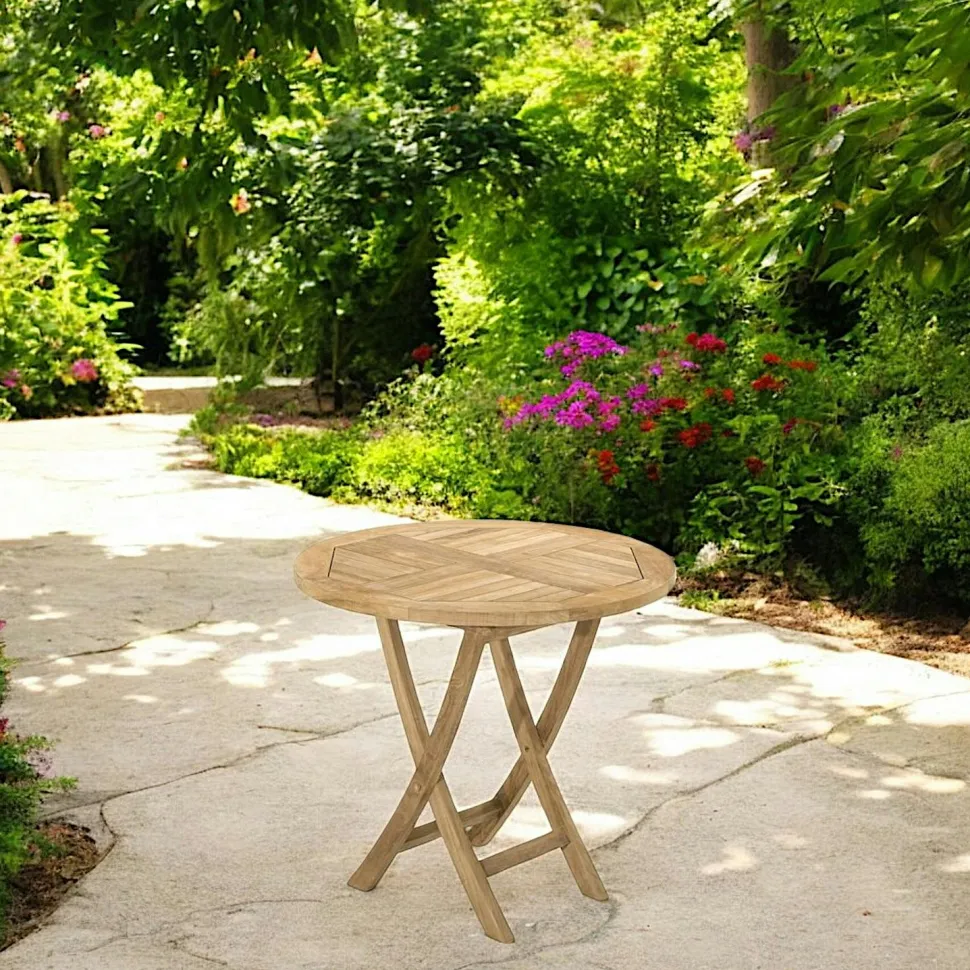 Table de jardin en Teck brut ronde pliante 80cm SUMMER