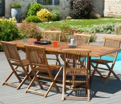 Table de jardin en teck huilé rectangle extensible 120/180x90x75 MACAO