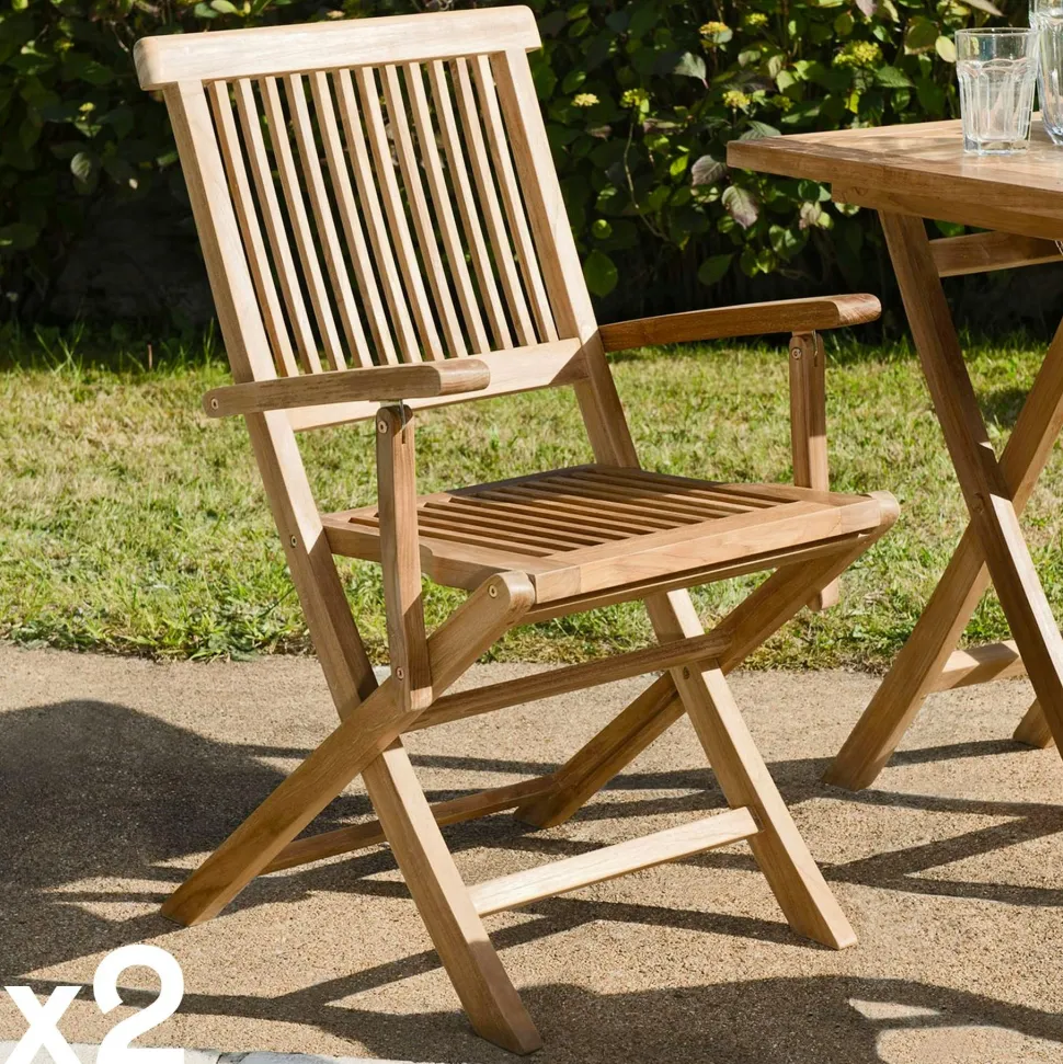 Table de jardin en Teck ronde pliante papillon 120cm SUMMER