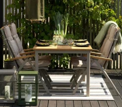 Table de jardin extensible en aluminium gris sable et teck 194/252 cm OSLO