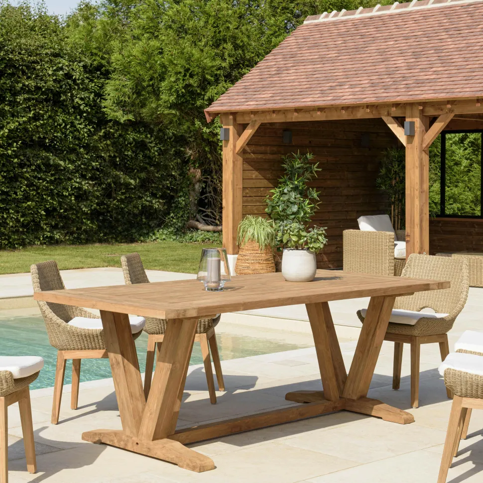 Table de jardin pieds en V teck recyclé naturel 220 cm MANY