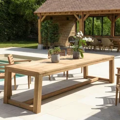 Table de jardin pieds tréteaux teck recyclé naturel 220 cm MANY
