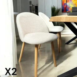 Table de repas béton beige pieds bois design DIKA