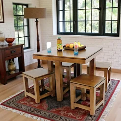 Table de repas Hévéa 90x90x76cm et ses 4 tabourets HELENA