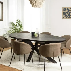 Table de repas ovale bois anthracite lignes dorées 220 cm BIHAR