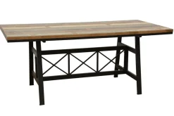 Table de Repas plateau en Hévéa recyclé coloré et pieds métal avec croisillons 180x90x76cm LOFT COLORS