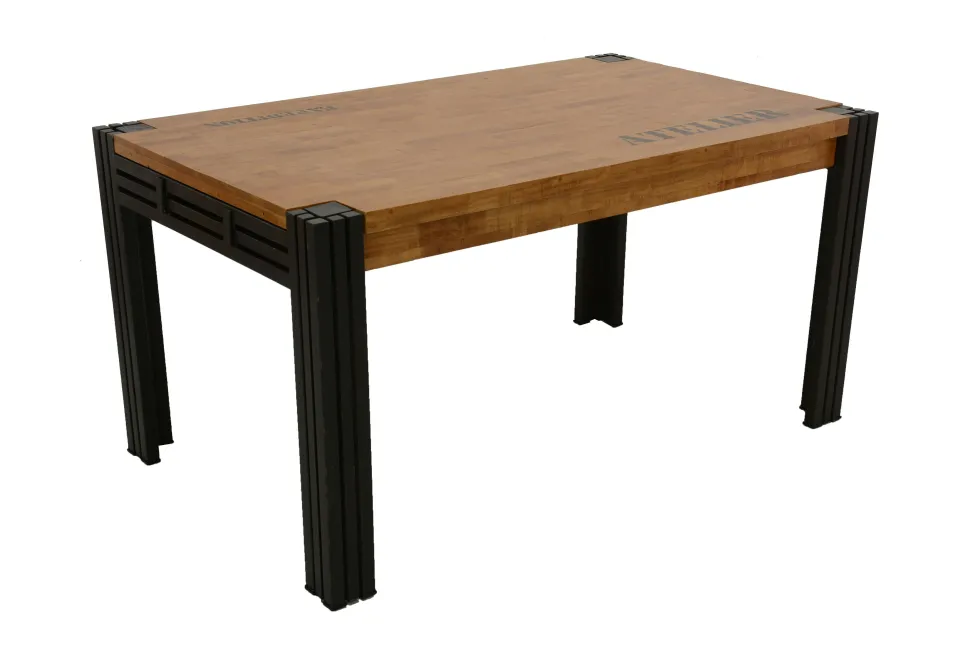 Table de repas rectangle extensible hévéa recyclé naturel et métal noirci 220/300X100X76cm DOCKER