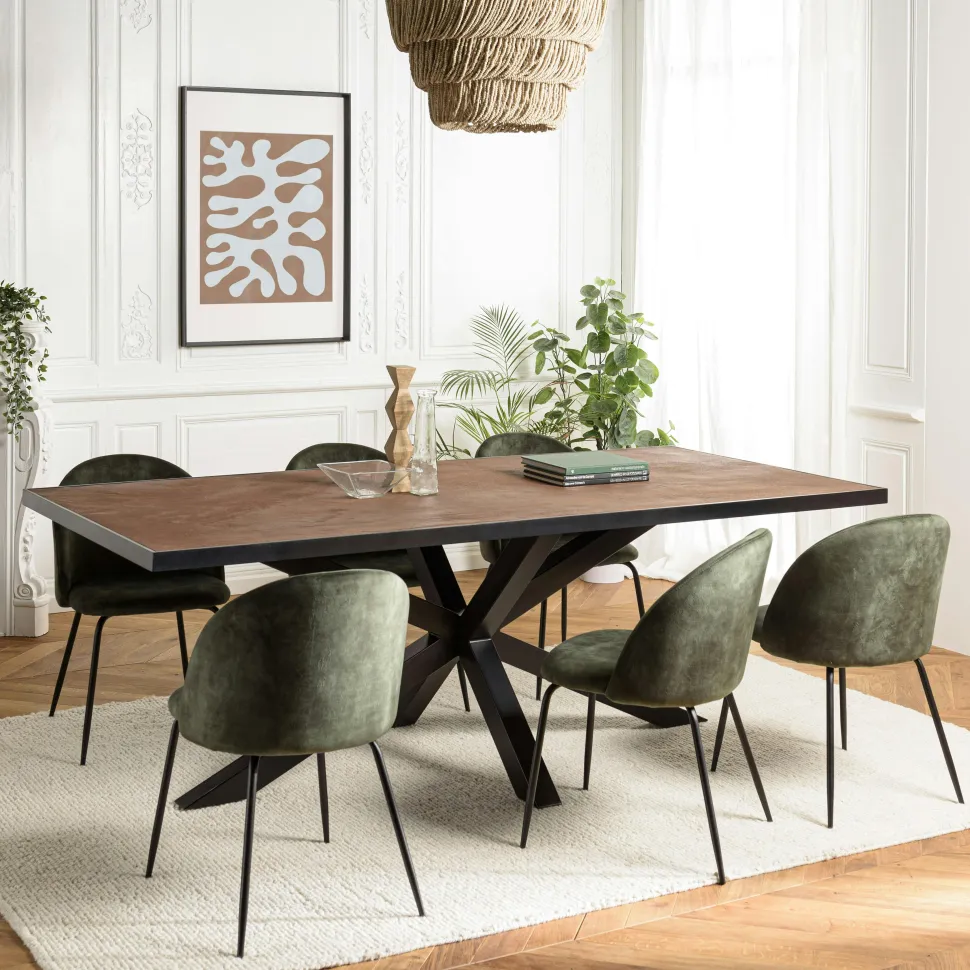 Table de repas rectangulaire bois effet pierre rouille 220 cm BIHAR