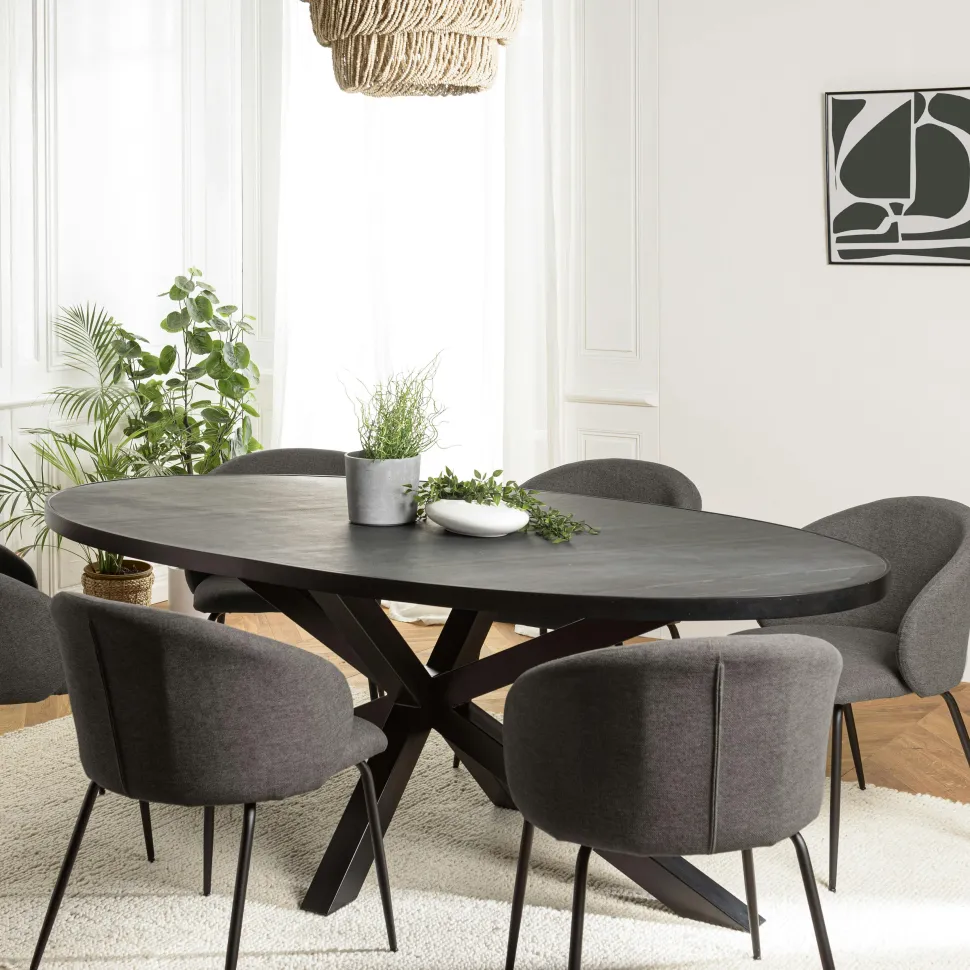 Table de repas ronde bois effet pierre rouille 120 cm BIHAR