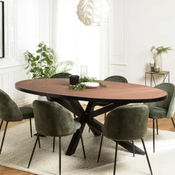 Table de repas ronde bois effet pierre rouille 120 cm BIHAR