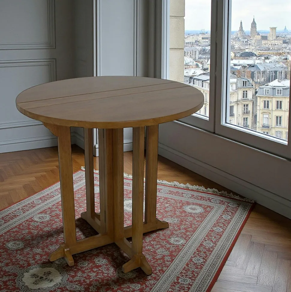 Table de repas ronde pliante hévéa D80cm TRADITION