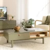 Table de salon 2 tiroirs bois vert nature GUILIN