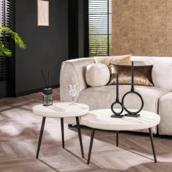 Table de salon blanche en marbre composite forme ronde (lot de 2) TAJ