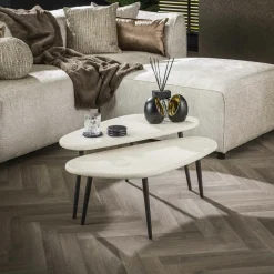Table de salon blanche en marbre composite forme ronde (lot de 2) TAJ