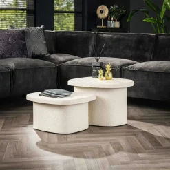 Table de salon blanche en marbre composite (lot de 2) TAJ