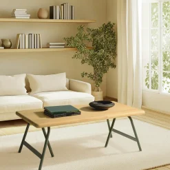 Table de salon bois clair et pieds métal vert BAGAN