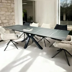 Table en céramique extensible pied étoile effet marbre noir 180-280 cm LOMBARDIE