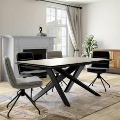 Table en céramique extensible aspect bois pied croisé 180-280 cm LOMBARDIE