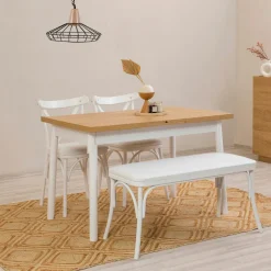 Table extensible blanche plateau effet bois 120-153 cm ARDEN