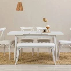 Table extensible blanche, rangement intégré 130-165 cm ORINA