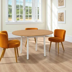 Table extensible blanche plateau effet bois Ø100-131 cm ARDEN