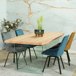 Table extensible design en bois de chêne blanc et verre 200 cm MESSINE