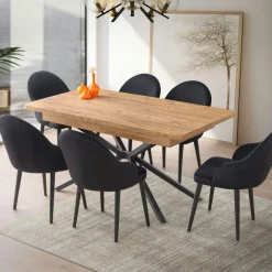 Table extensible effet chêne pied central 160-200 cm JENA