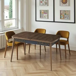 Table extensible effet noyer, décor baguettes 132-170 cm LUNOR