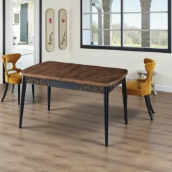 Table extensible effet noyer, décor baguettes 132-170 cm LUNOR