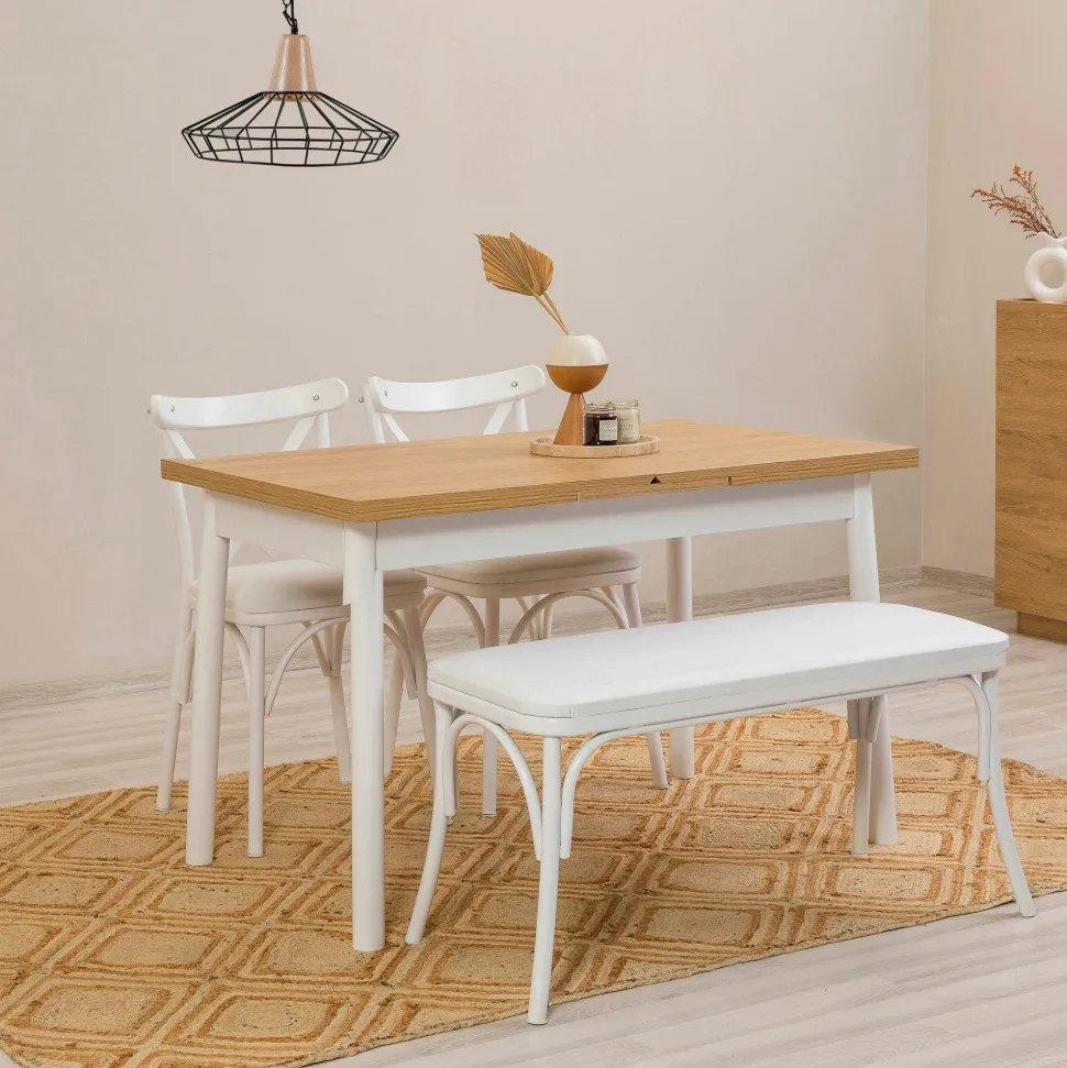 Table extensible effet noyer, pieds noirs 120-153 cm ARDEN