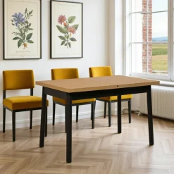 Table extensible noire plateau effet bois 120-153 cm ARDEN