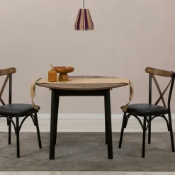 Table extensible ronde effet noyer pieds noirs Ø100-131 cm ARDEN
